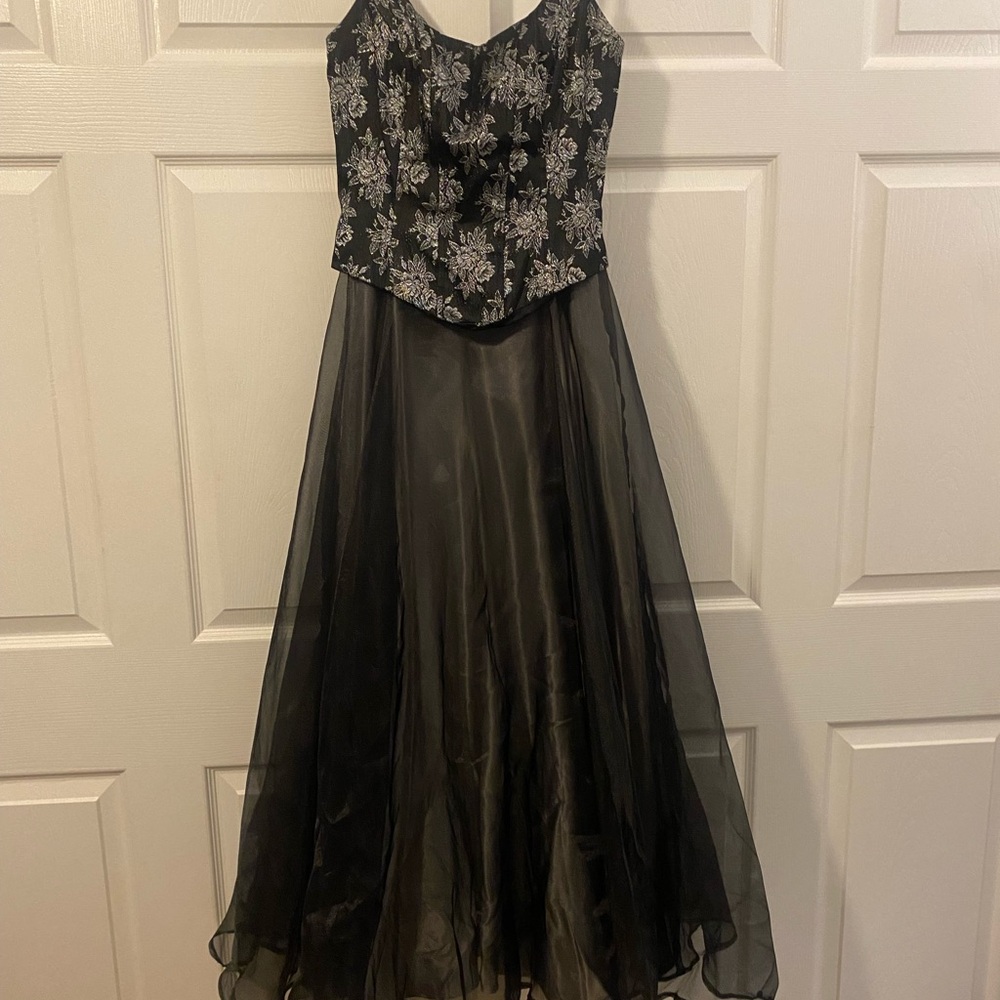 Elegant Black and Silver Floral Gown